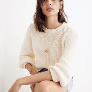 Madewell Balloon-Sleeve Pullover Sweater in ivory Size XXS Flaw